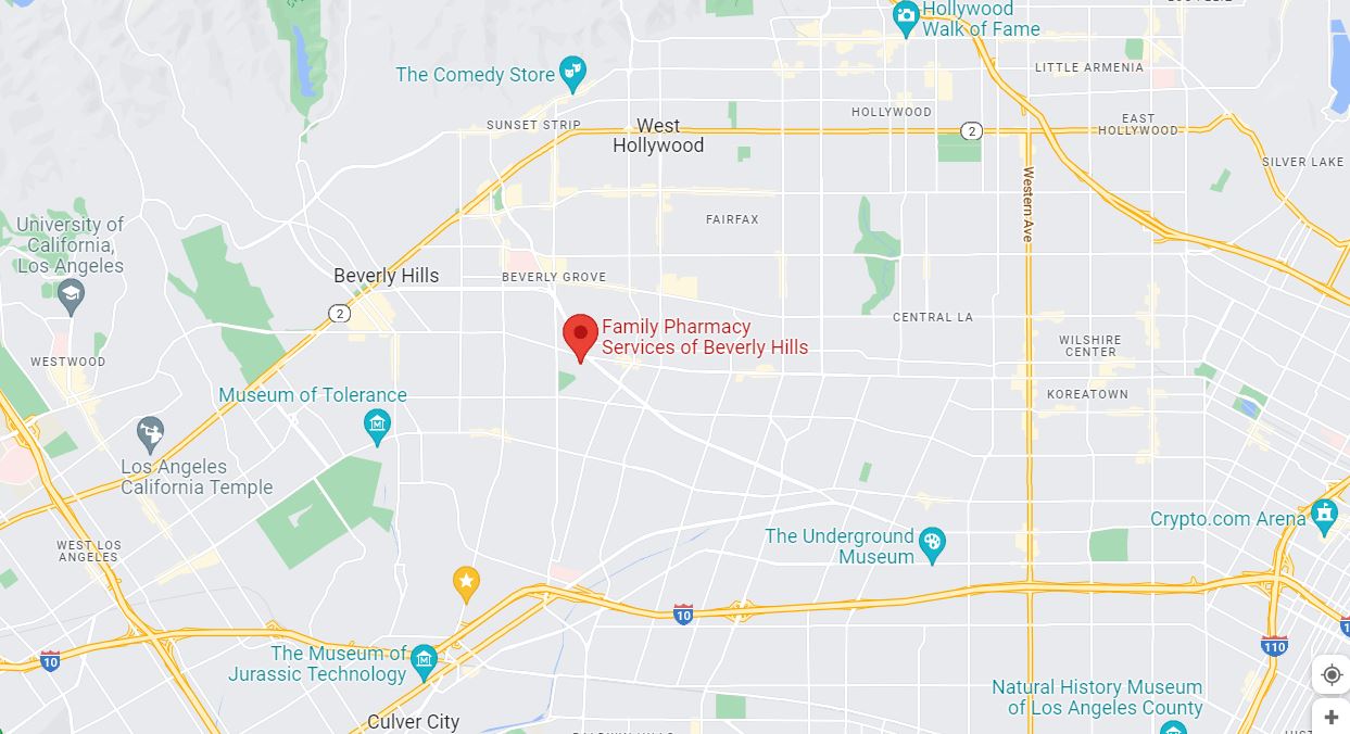 Map to Family Pharmacy Services of Beverly Hills